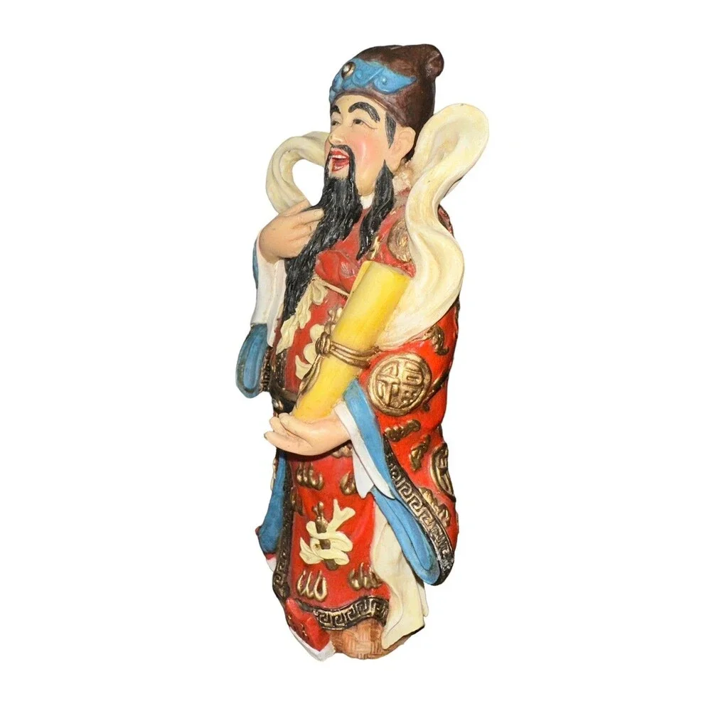 Vintage Chinese Immortal Scholar Figurine Lu God Prosperity Scroll Resin 7